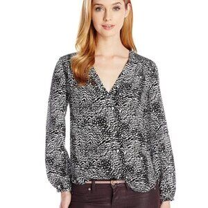 Joie Abstract Animal Print‎ Silk Long Sleeve Blouse size XS Black/White
